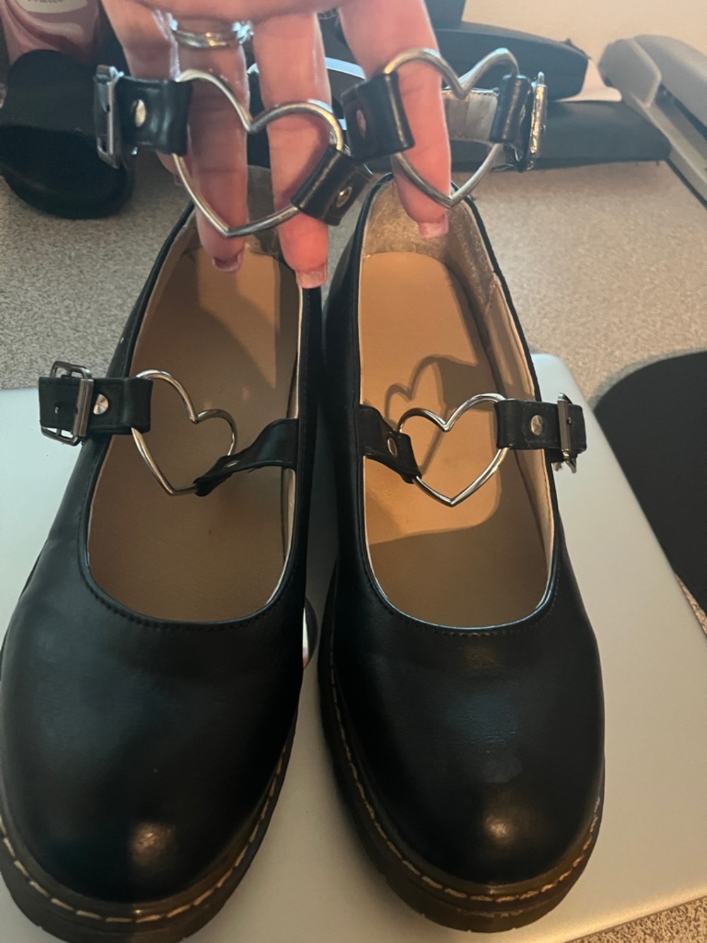 Black Heart-Accent Mary Jane Platform Flats - Women's size 40